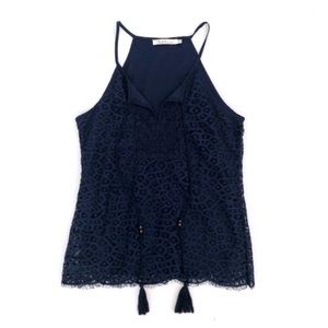 SOLITAIRE Women's Navy Lace V-Neck Tank Top